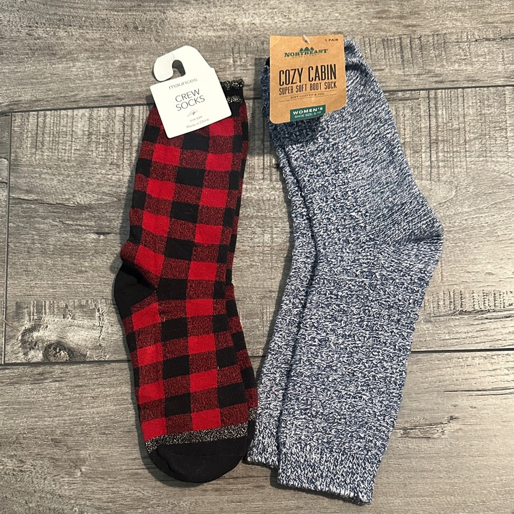 Maurices Red and Black Plaid Socks